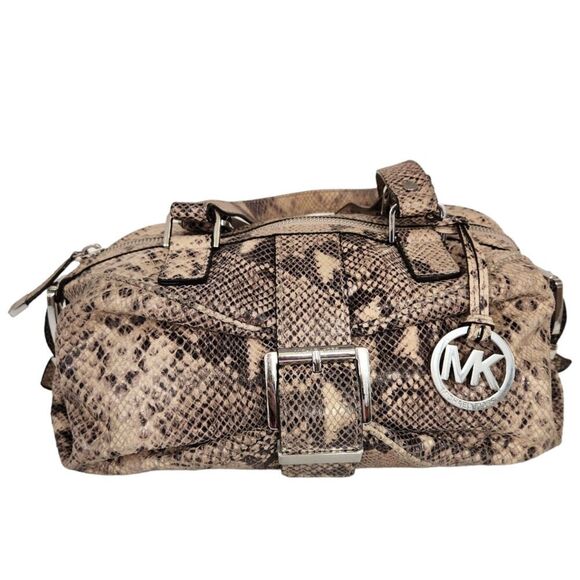 Michael Kors Heidi Dark Sans Satchel tan brown black silver snake print bag 2009 - Picture 2 of 16